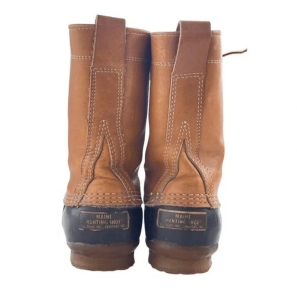 Vintage‎ 1960s L.L. Bean Maine Hunting Duck Boots 8 Tan Leather Rubber Sole USA